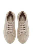 Women's Beige Lace-Up Chunky Sole Suede Leather Sneakers | Derimod