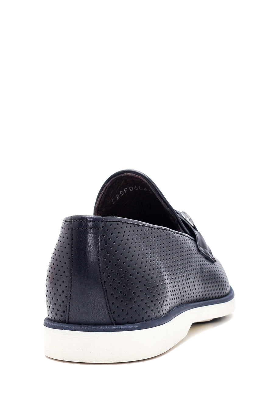 Erkek Lacivert Deri Delikli Casual Loafer