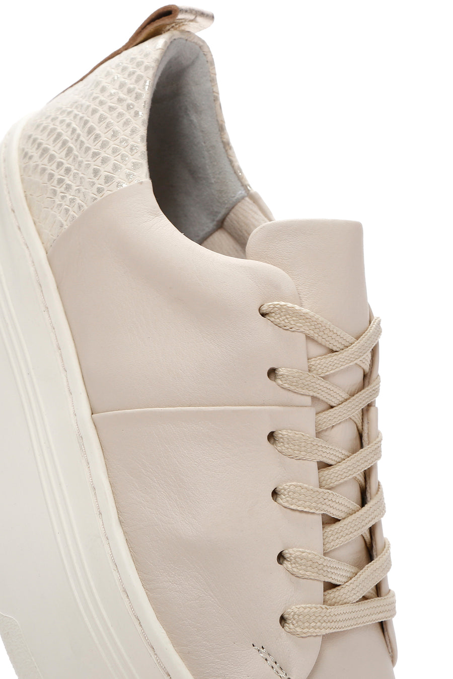Kadın Bej Kalın Tabanlı Bağcıklı Deri Sneaker