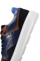 Men's Navy Blue Leather Thick Soled Sneaker | Derimod