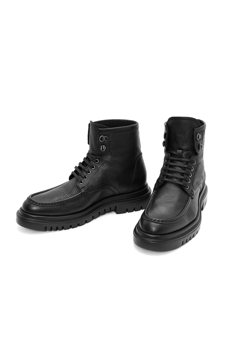 Men's Black Lace-Up Leather Combat Boots