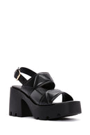 Women's Black Ankle Strap Thick Heeled Sandals | Derimod