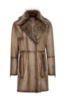 Kelly Women's Beige Collar Fur Leather Coat | Derimod