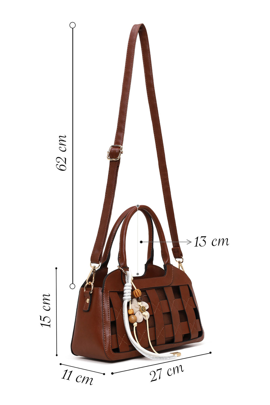 Woman Brown Long-Strap Knitted Mini Shoulder Bag