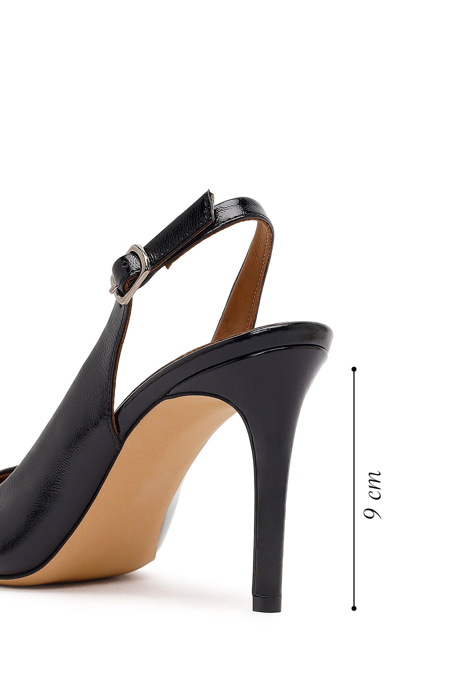 Women's Black Ankle Buckle Open Back Thin Heel Patent Leather Shoes
