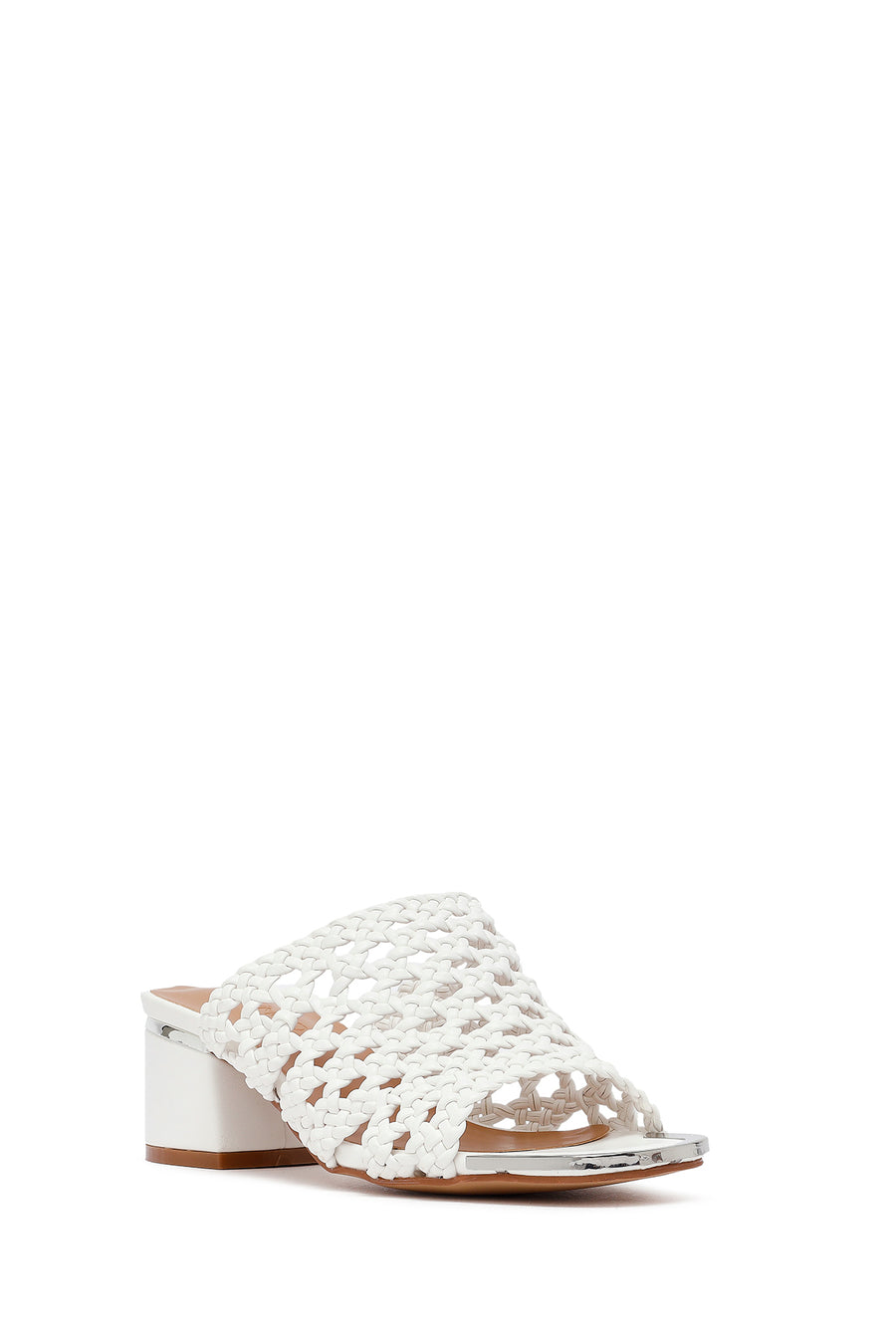 Women's White Knitted Short Thick Heeled Slippers