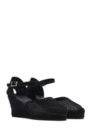 Women's Black Ankle Buckle Wedge Heel Espadrille Sandals | Derimod