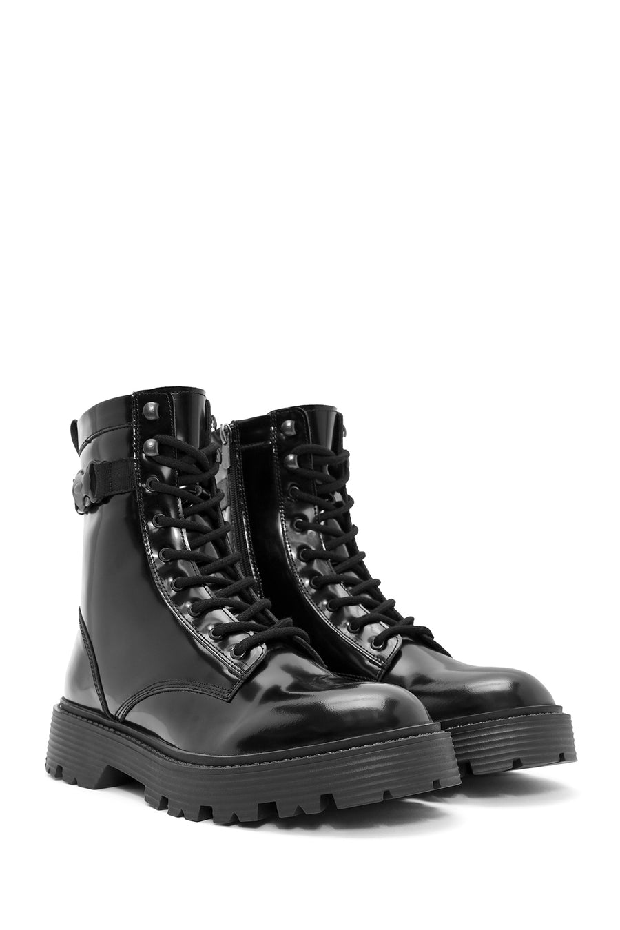 Men's Black Zippered Leather Combat Boots