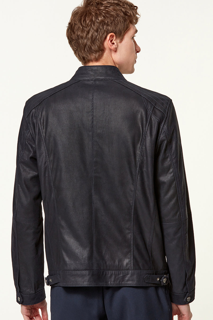 Maxim Men's Navy Blue Suede Printed Leather Jacket