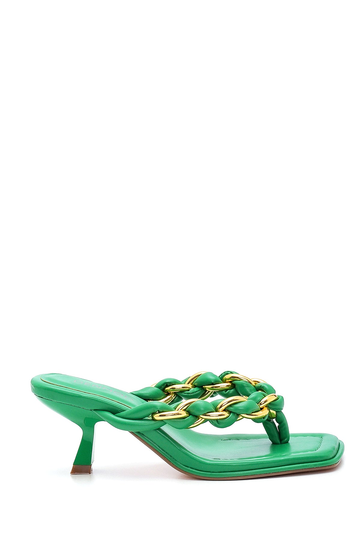 Women's Green Braided Flip Flops Heeled Slippers 22SFD443014 | Derimod