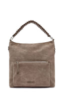 Women's Gray Short and Long Strap Suede Shoulder Bag | Derimod