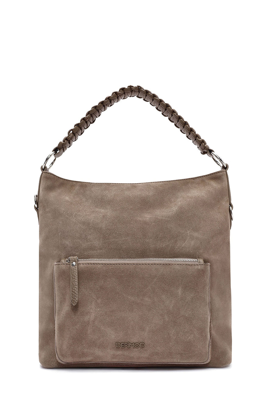 Women's Gray Short and Long Strap Suede Shoulder Bag
