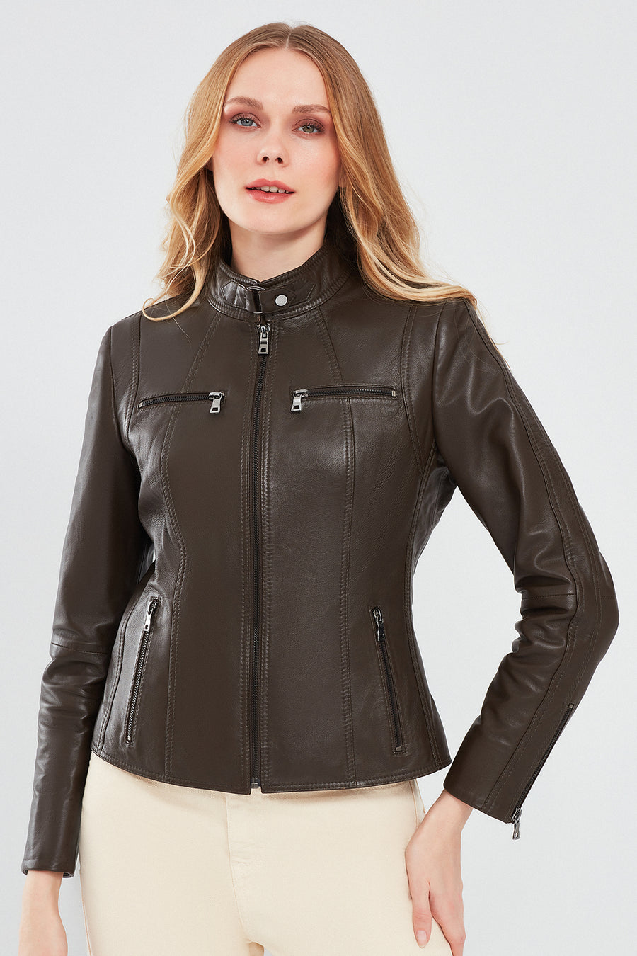 Maria Women's Brown Short Leather Jacket