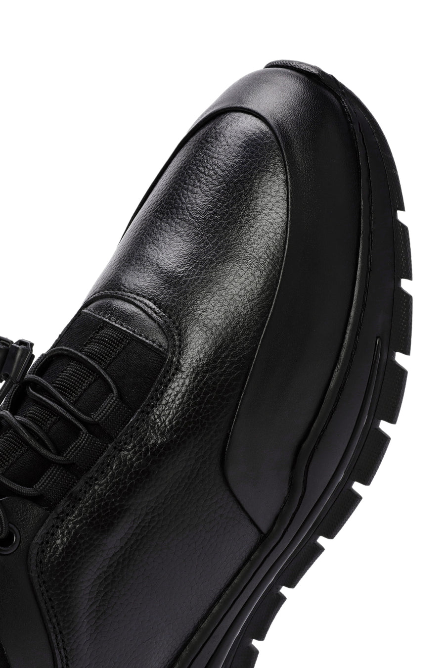 Erkek Siyah Bağcıklı Deri Casual Sneaker
