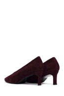 Women Burgundy Short Thin Heeled Suede Leather Stiletto | Derimod