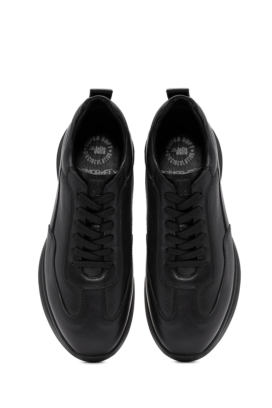 Erkek Siyah Bağcıklı Deri Casual Sneaker
