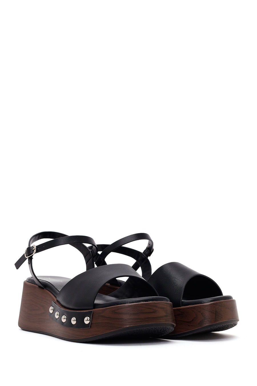 Women's Black Ankle Buckle Platform Sandals