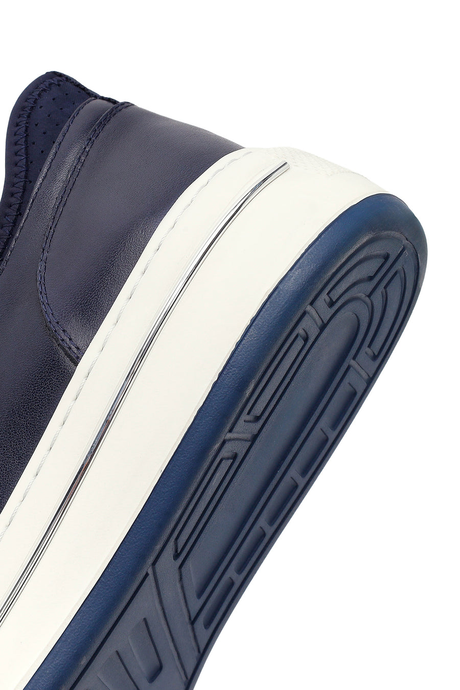 Erkek Lacivert Bağcıklı Kalın Tabanlı Deri Sneaker