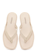 Woman Cream Toe-Post Leather Slippers | Derimod