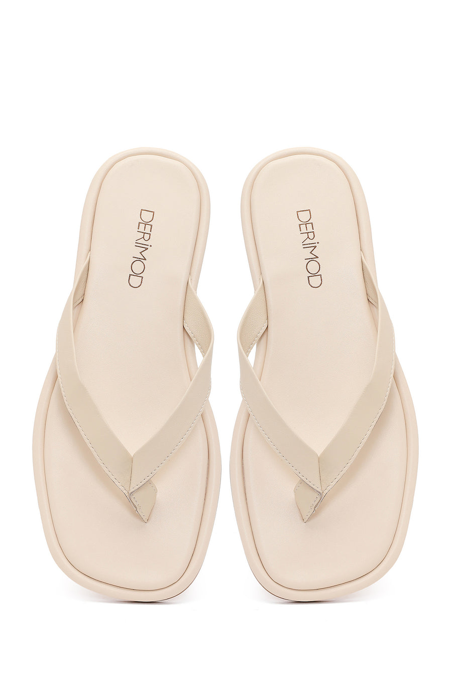 Woman Cream Toe-Post Leather Slippers