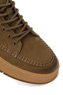 Erkek Haki Bağcıklı Kalın Tabanlı Nubuk Deri Sneaker | Derimod