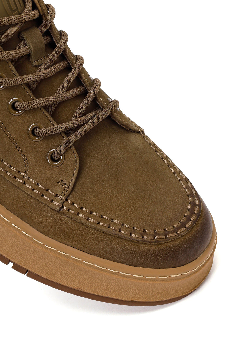 Male Khaki Lace-Up Thick-Soled Nubuck Leather Sneaker