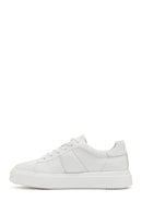 Men's White Lace-up Thick-Sole Leather Sneaker | Derimod