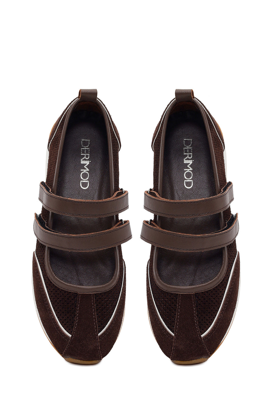 Women's Brown Strapped Suede Leather Ballet Flats