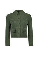 Cassandra Woman Green Slim-Fit Suede Leather Jacket | Derimod
