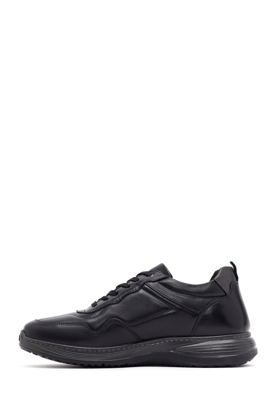 Erkek Siyah Bağcıklı Deri Casual Sneaker