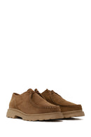 Woman Camel Lace-Up Suede Leather Masculine Shoes | Derimod