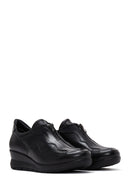 Women's Black Leather Wedge Heeled Comfort Shoes | Derimod