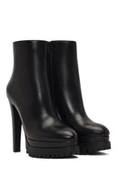 Woman Black Zip Closure Platform High Thick-Heeled Leather Boots | Derimod