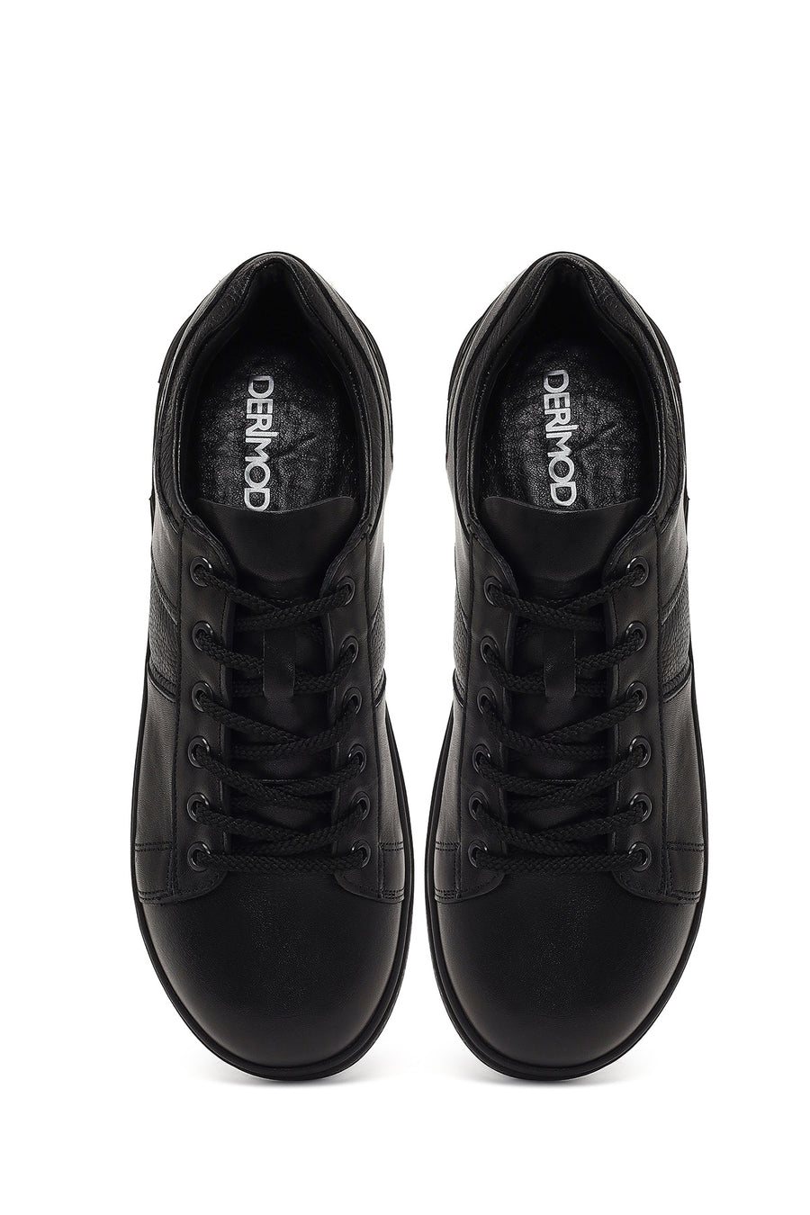 Erkek Siyah Bağcıklı Deri Casual Sneaker