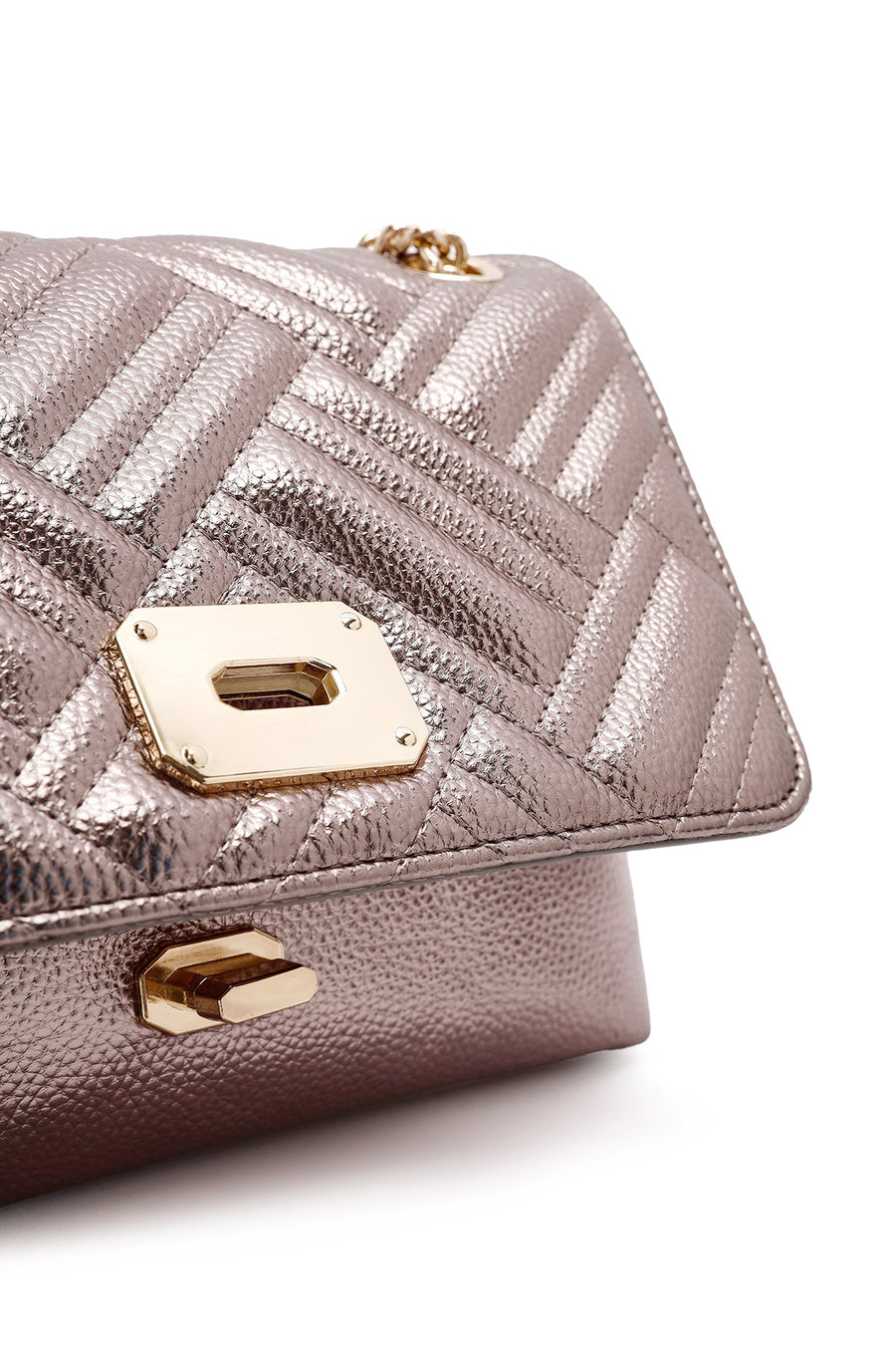 Women's Bronze Long Chain Strap Quilted Shoulder Bag