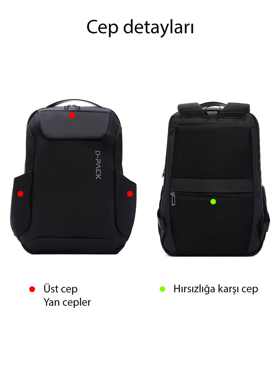 D-Pack Unisex Black Technological Fabric Hardcase Backpack