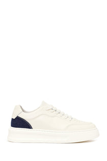Erkek Beyaz Bağcıklı Deri Sneaker