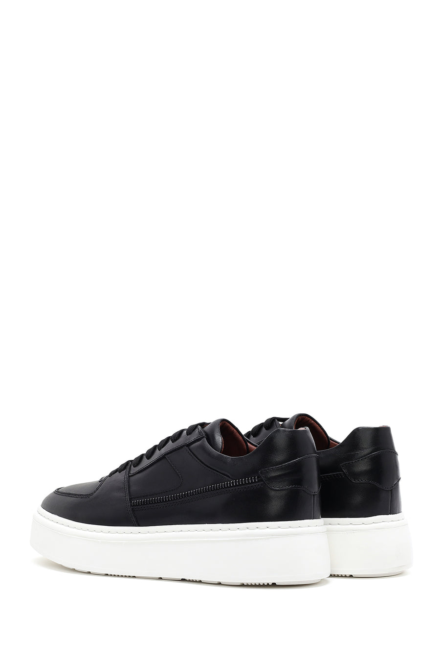 Men's Black Lace-up Thick-Sole Leather Sneaker