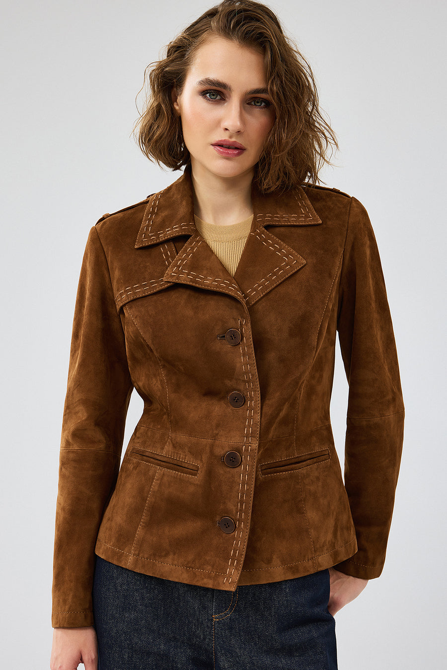 Giselle Women's Tan Short Suede Leather Jacket