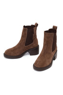 Woman Mink Thick-Heeled Suede Chelsea Boots | Derimod