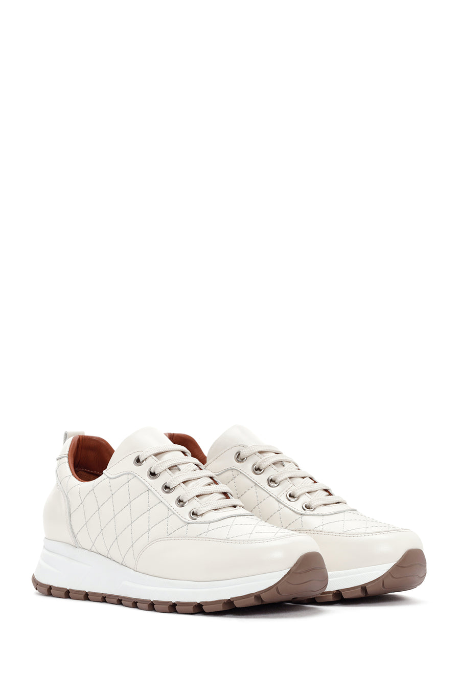 Women's Beige Leather Quilted Sneaker