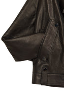 Torino Woman Black Oversized Leather Biker Jacket | Derimod