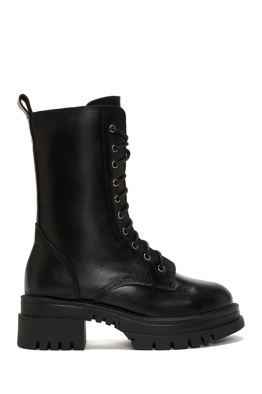Women's Black Leather Thick Soled Boots Flat Boots 22WFD182518 | Derimod