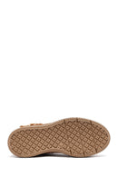Woman Tan Zippered Suede Leather Teddy Bot | Derimod