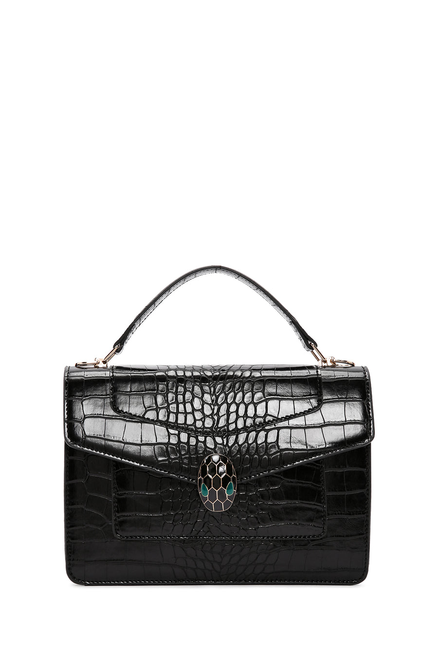 Women's Black Long Strap Crocodile Patterned Shoulder Bag