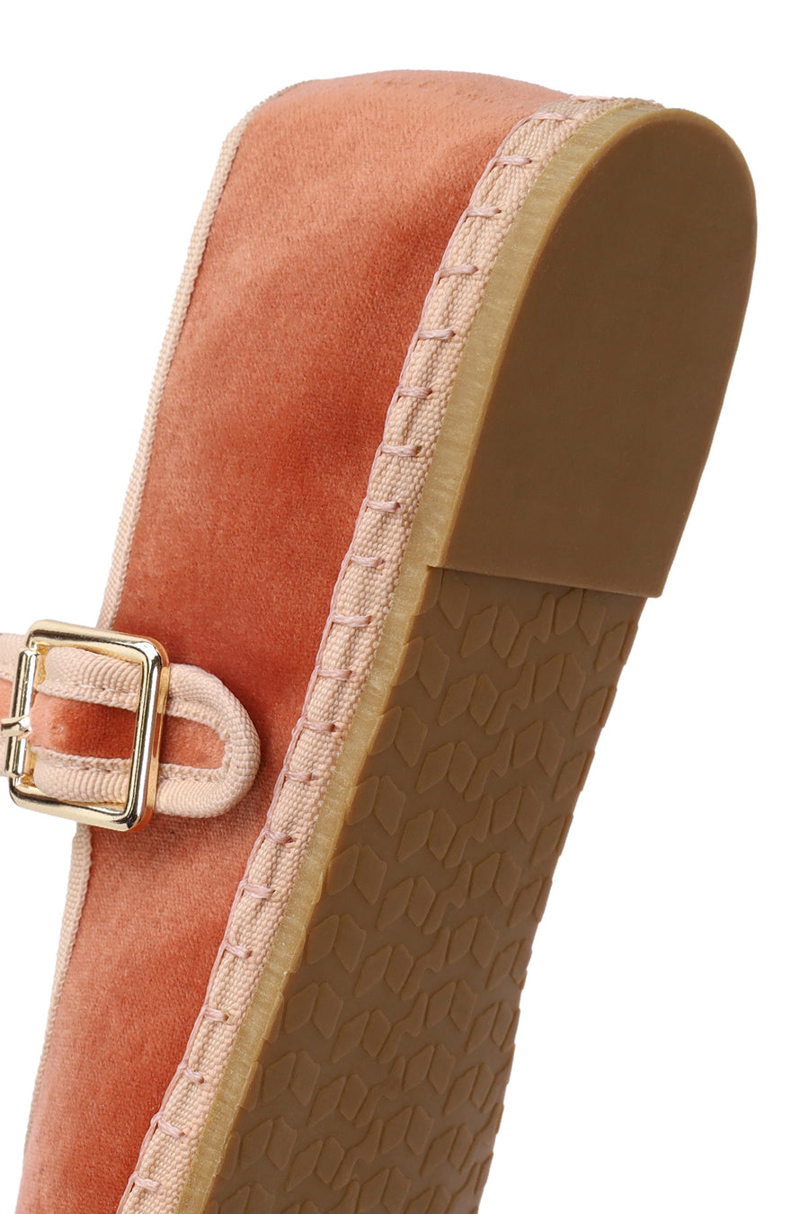 Woman Powder Buckled Fabric Mary Jane Ballerine flats