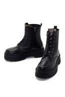 Women's Black Thick Sole Casual Zipper Leather Boots | Derimod