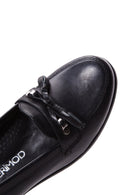 Women's Black Leather Wedge Heeled Loafer | Derimod