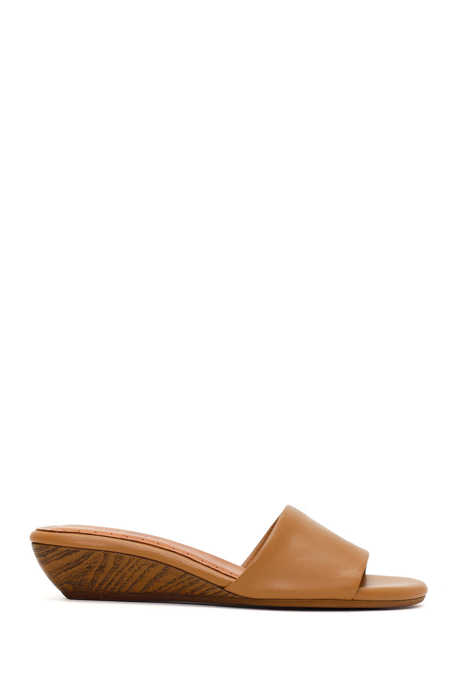 Women's Beige Short Platform Heel Leather Slippers 26SFD204218 | Derimod