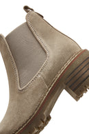 Women's Beige Suede Leather Heeled Chelsea Boots | Derimod